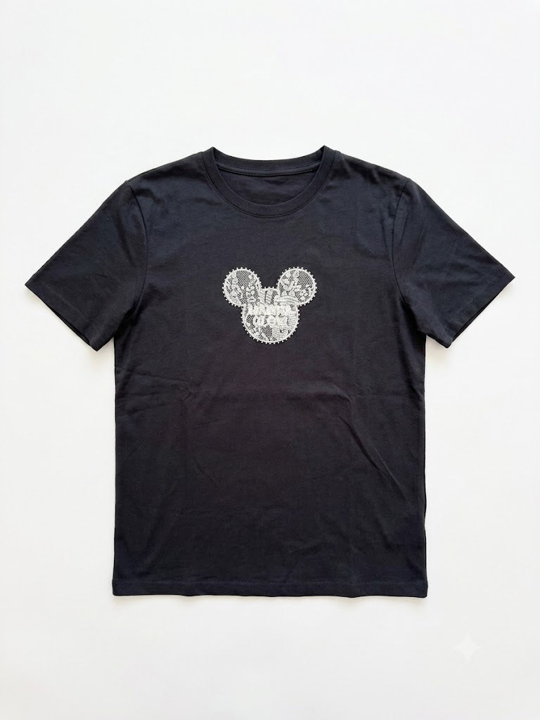 Y2K Rhinestone Minimal Tee | Black