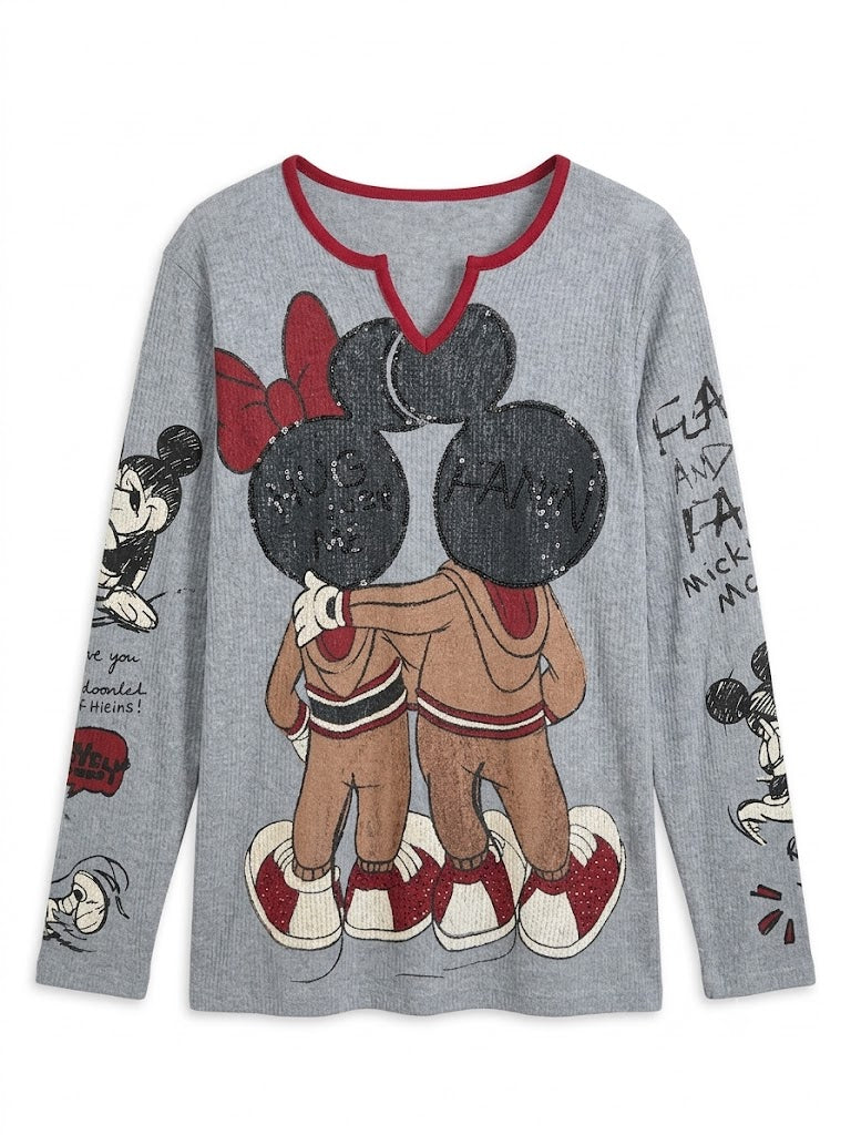 Women’s Vintage Cartoon Sequin Graphic Long Sleeve Top
