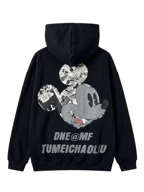 Black Rhinestone Cartoon Graphic Hoodie | Y2K Oversized Comic Sweatshirt
