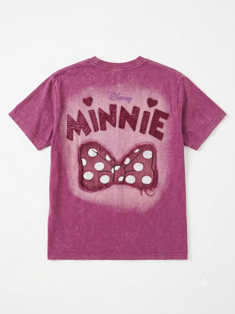 3D Patchwork Acid Wash Oversized T-Shirt – Berry Pink