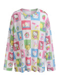 Pastel Cartoon Print Mesh Long Sleeve Top