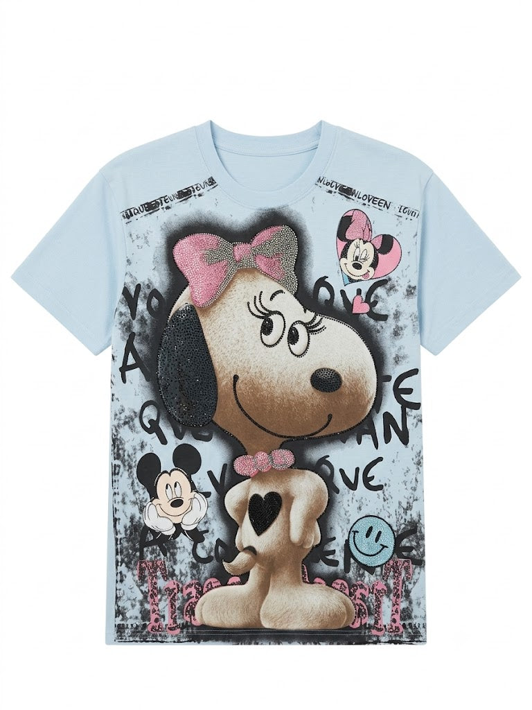 Snoopy Rhinestone Graphic T-Shirt | Y2K Cute Punk Harajuku Tee