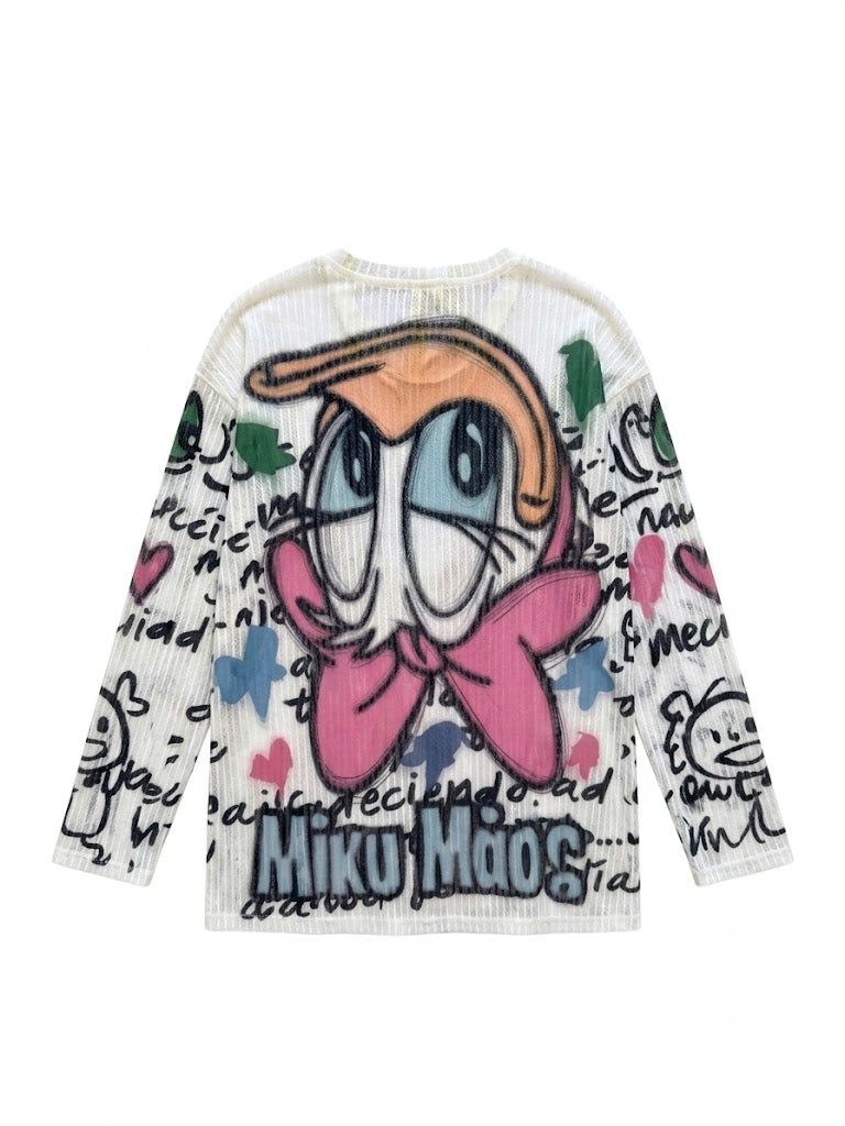 Mickey Mouse Graphic Sheer Knit Long Sleeve Top | Y2K Harajuku Cute Punk