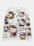 Kawaii Kitty Graphic Sheer Knit Long Sleeve Top | Y2K Harajuku Style
