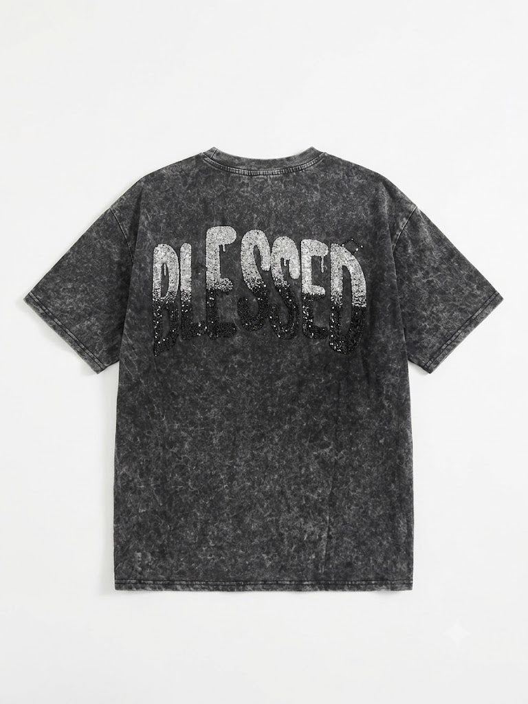 Vintage Teddy Patchwork Oversized T-Shirt – Acid Wash Black
