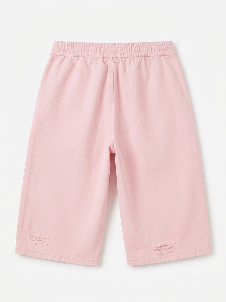 Kawaii Patch Pocket Distressed Denim Shorts – Pink