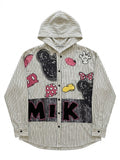 Striped Sheer Lace Panel Hooded Sun Jacket | Lightweight Y2K Cover-Up