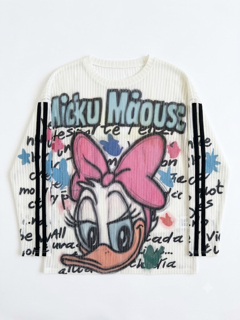 Mickey Mouse Graphic Sheer Knit Long Sleeve Top | Y2K Harajuku Cute Punk