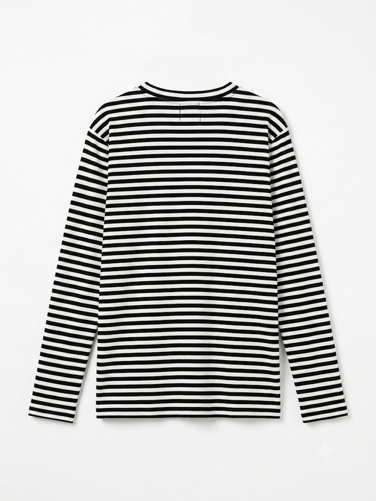 Vintage Stripe Graphic Long Sleeve Tee – Black & White