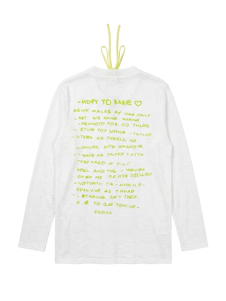 White Graphic Long Sleeve T-Shirt with Neon Glasses Print | Casual Streetwear Top