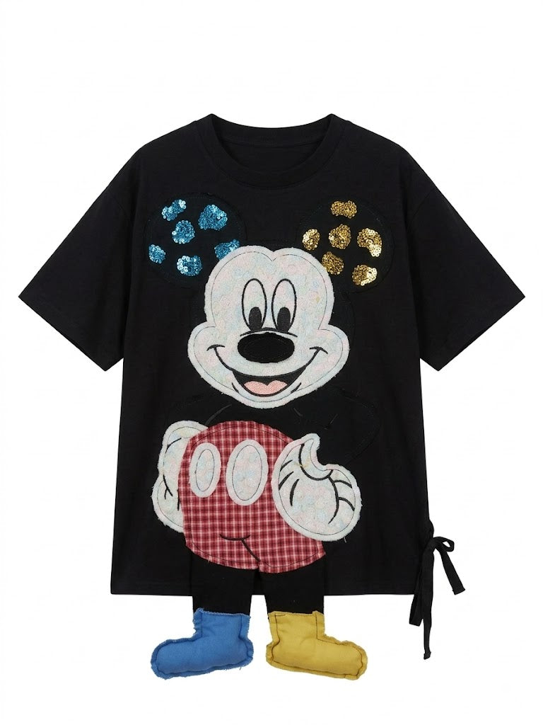 Sequin Ear Cartoon Patchwork Oversized Tee