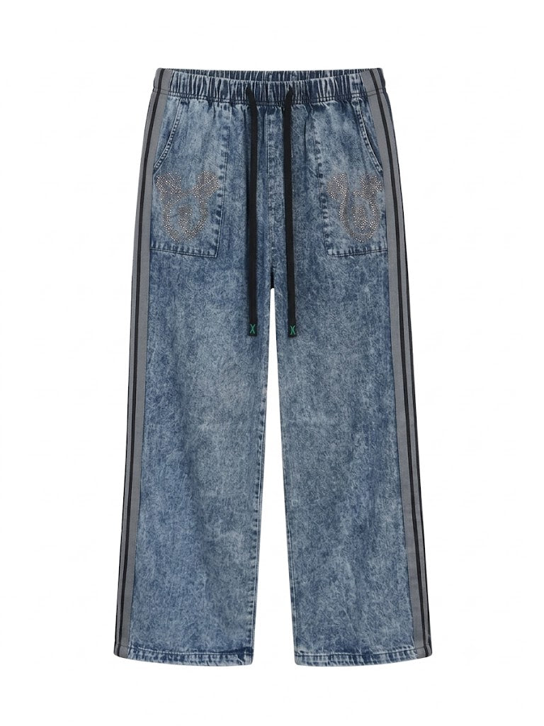 Washed Denim Rhinestone Two-Piece Set – Grey