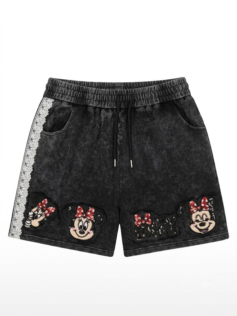 Y2K Lace Patch Pocket Denim Shorts | Black