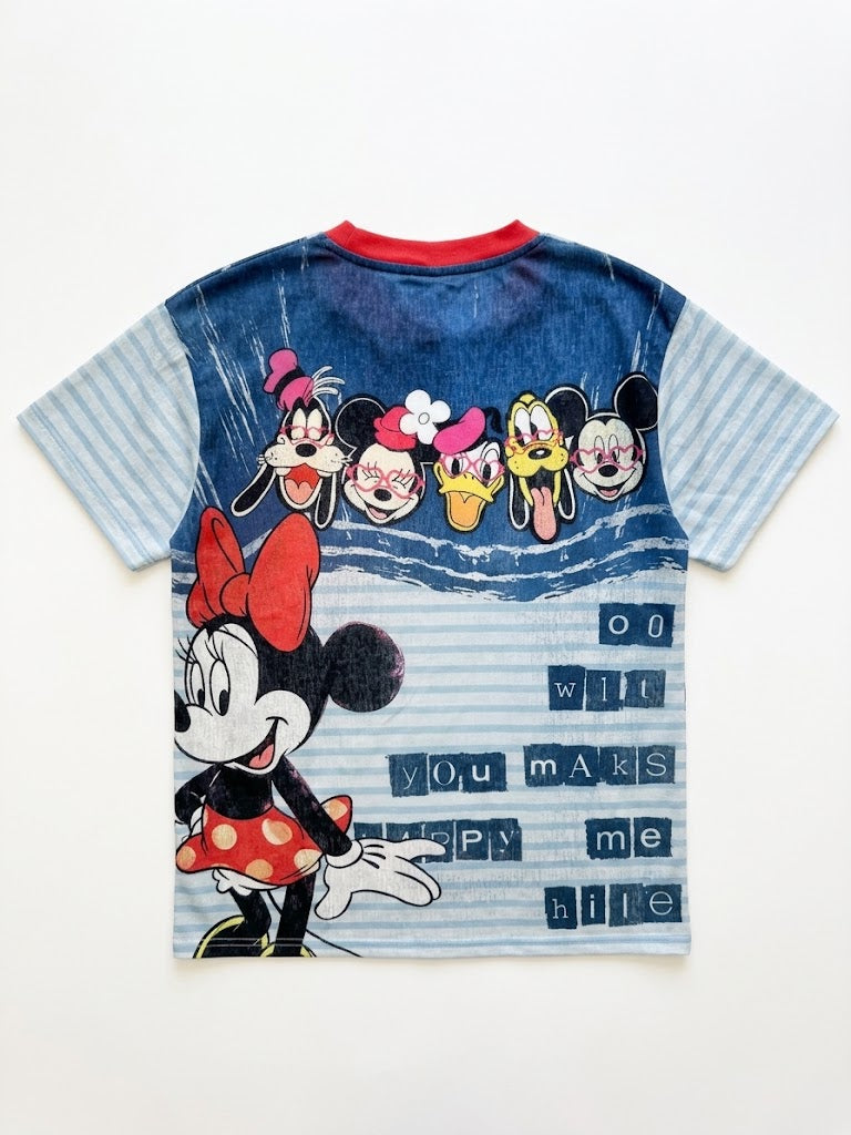 Vintage Cartoon Stripe Graphic Oversized T-Shirt – Blue