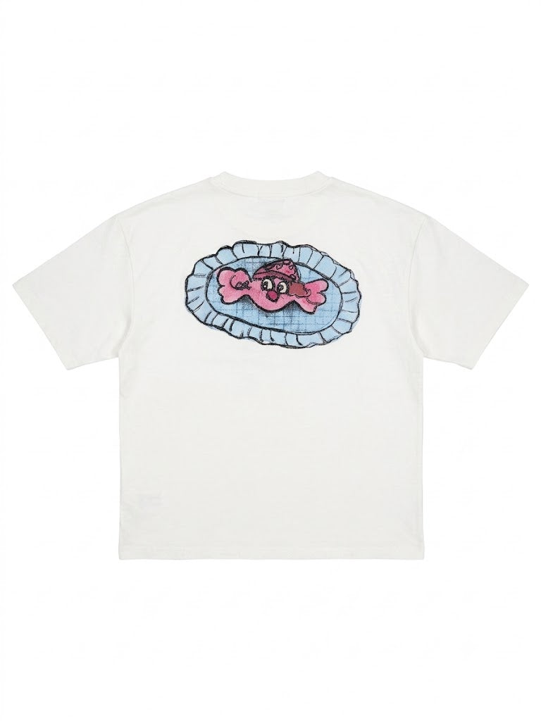 Kawaii Patchwork Graphic Oversized T-Shirt – White