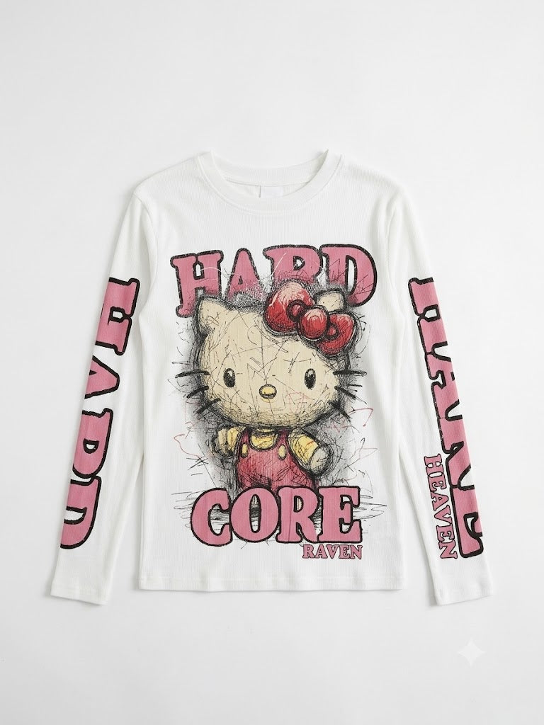White Sketch Cartoon Graphic Long Sleeve T-Shirt | Y2K Streetwear Top
