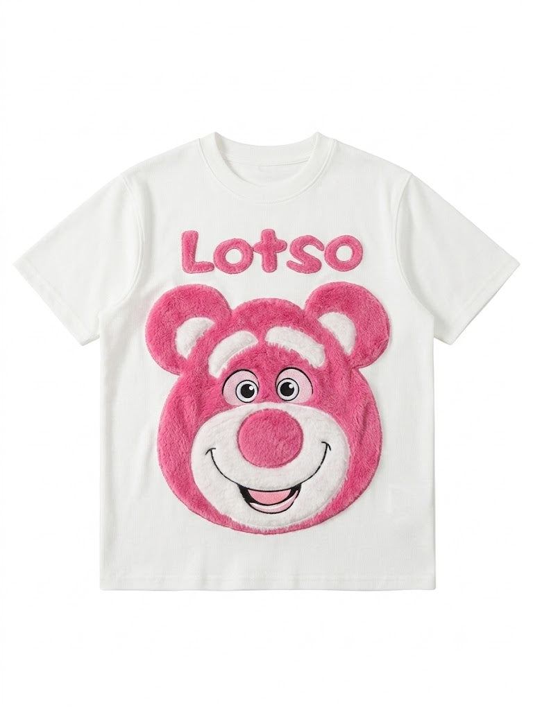 White Lotso Faux Fur Graphic T-Shirt | Cute Y2K Oversized Tee
