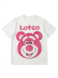 White Lotso Faux Fur Graphic T-Shirt | Cute Y2K Oversized Tee