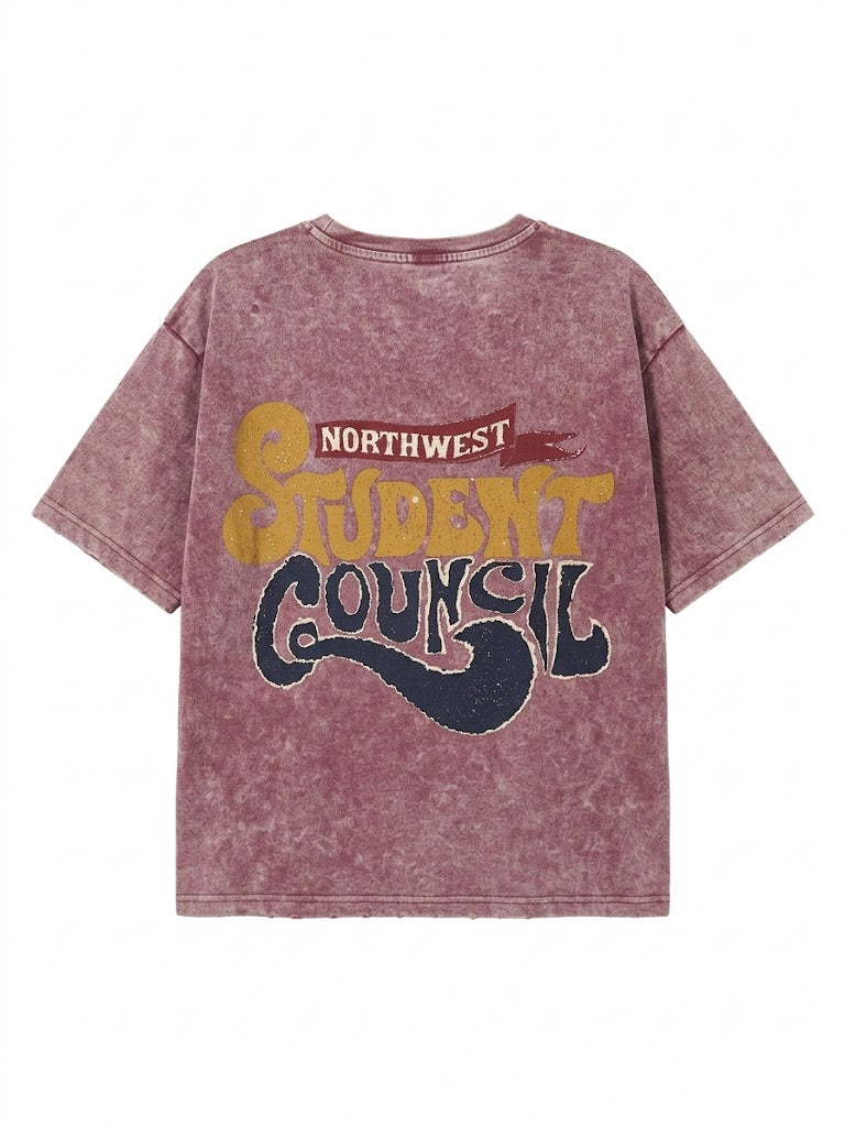Y2K 3D Plush Statement Tee | Pink Acid Wash