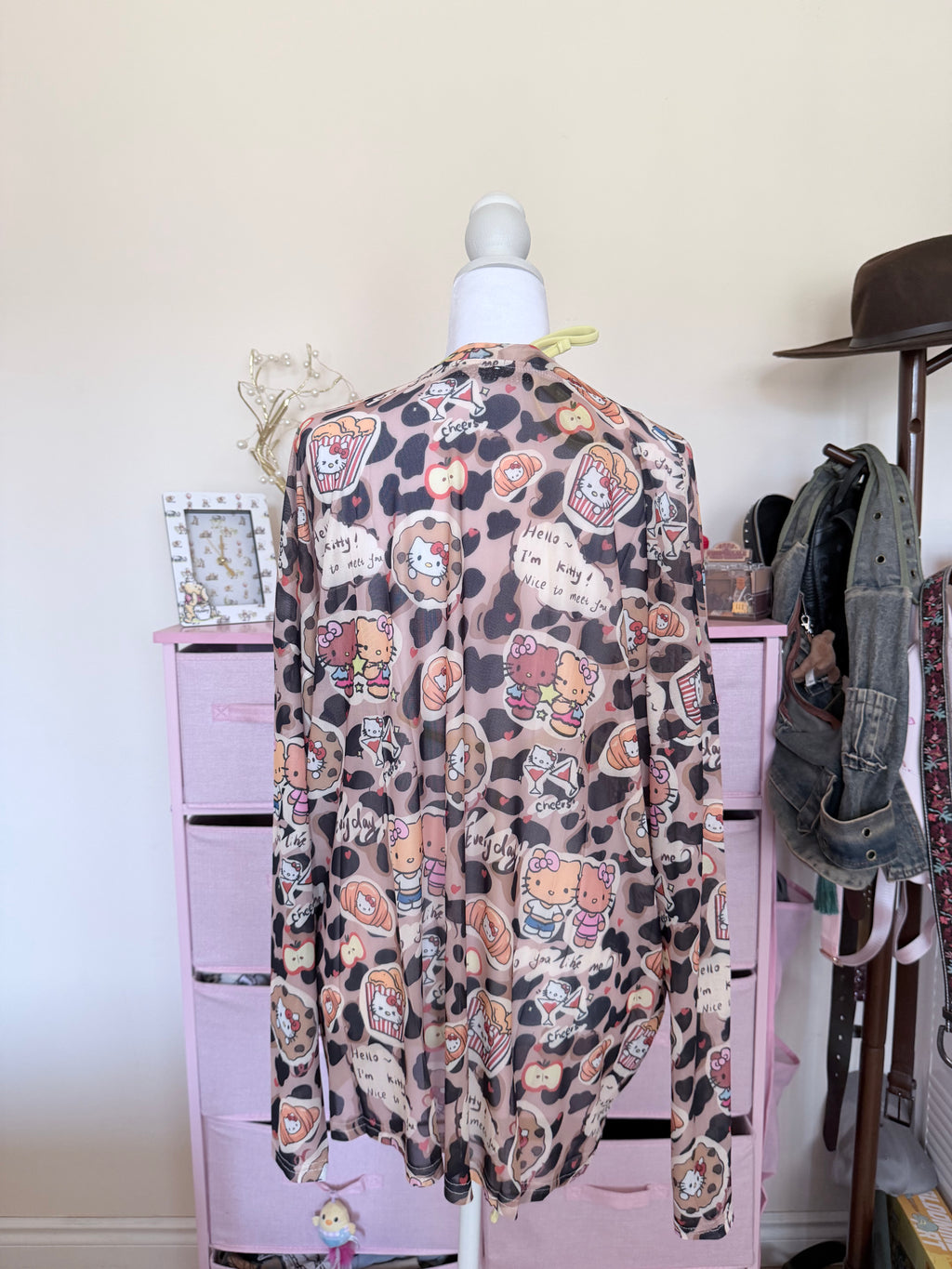 Leopard Kitty Graphic Mesh Long Sleeve Top | Y2K Harajuku Cute Punk