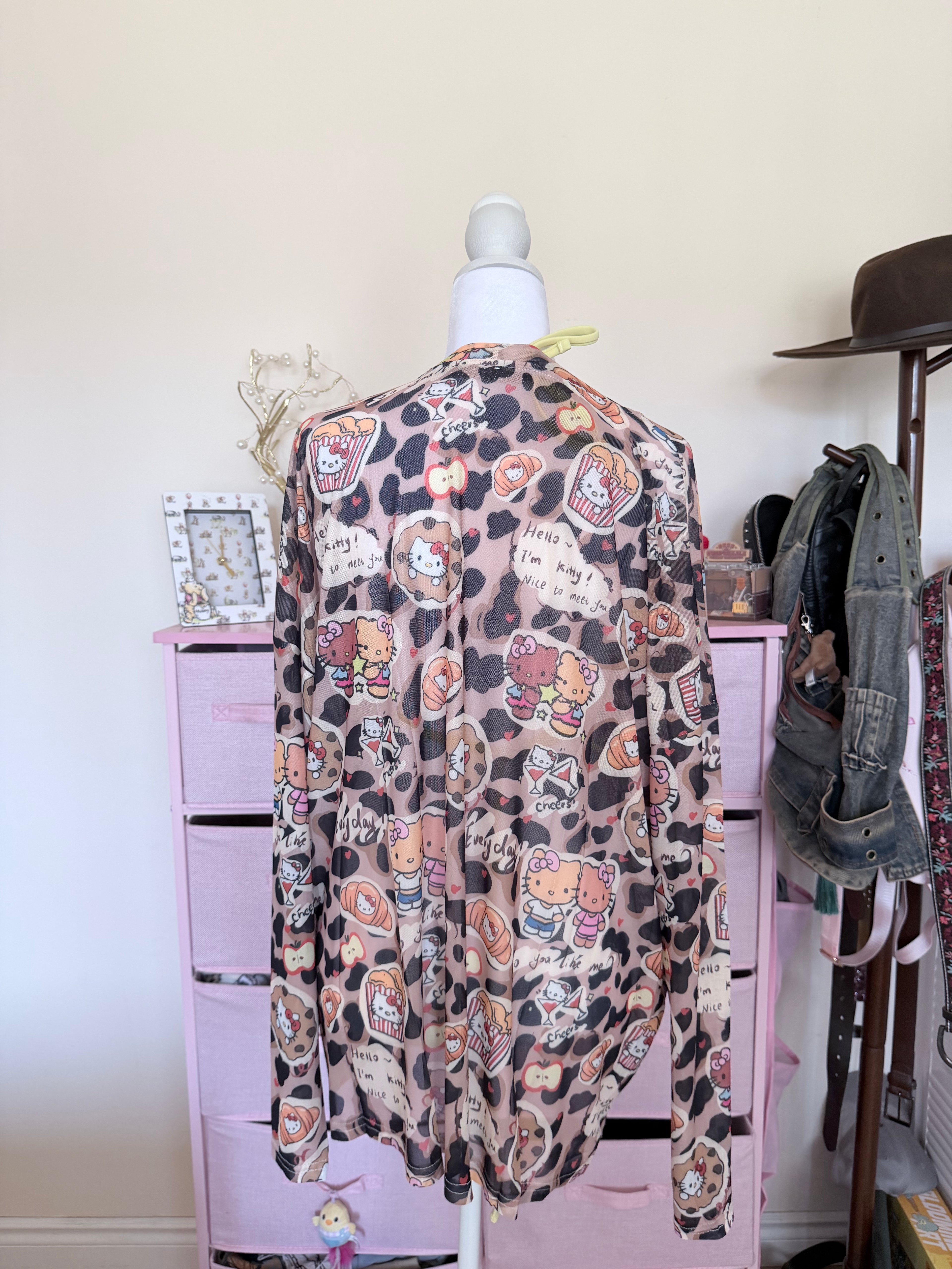 Leopard Kitty Graphic Mesh Long Sleeve Top | Y2K Harajuku Cute Punk