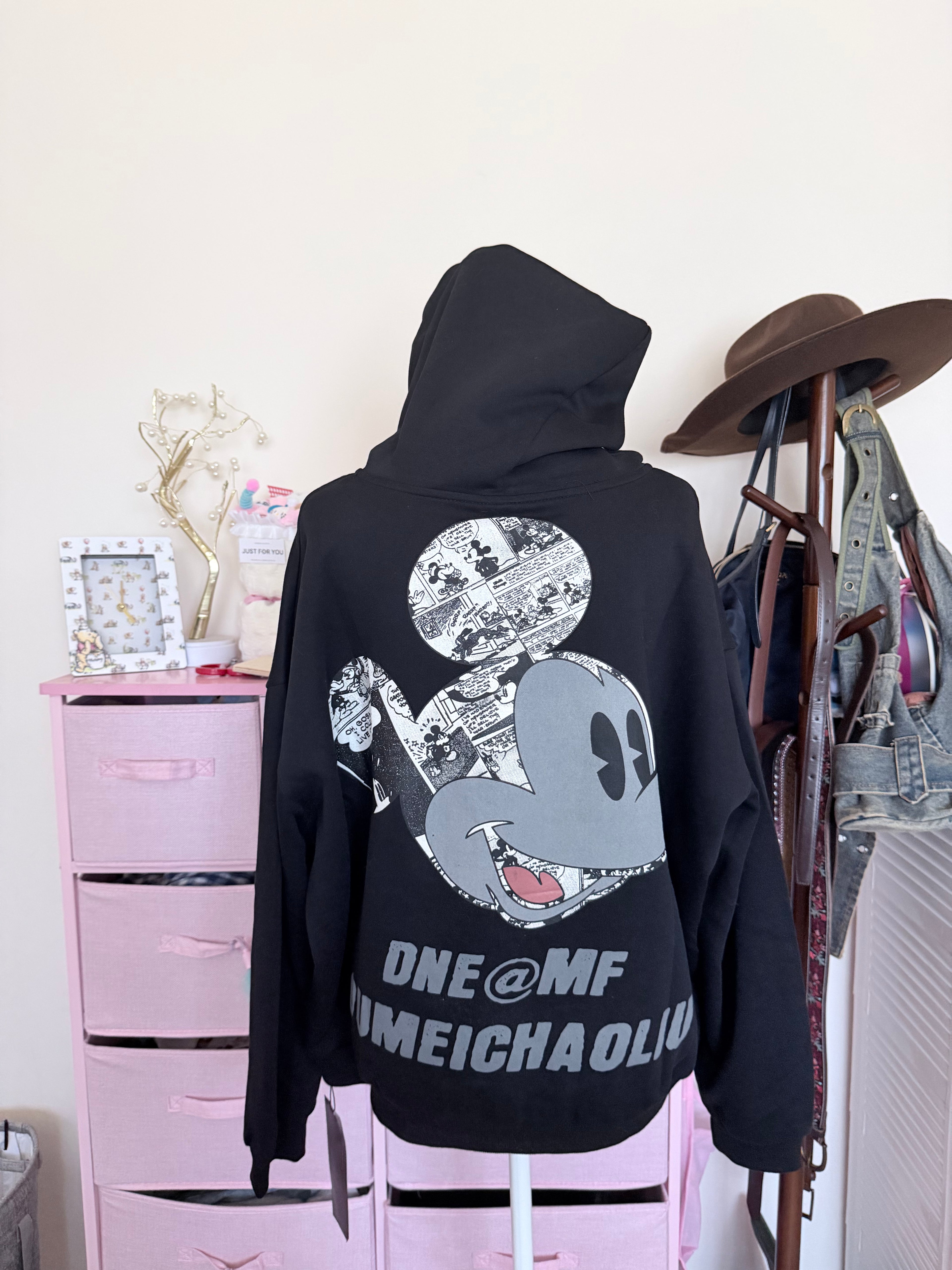 Black Rhinestone Cartoon Graphic Hoodie | Y2K Oversized Comic Sweatshirt