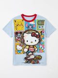 Vintage Cartoon Collage Graphic Oversized T-Shirt – Blue