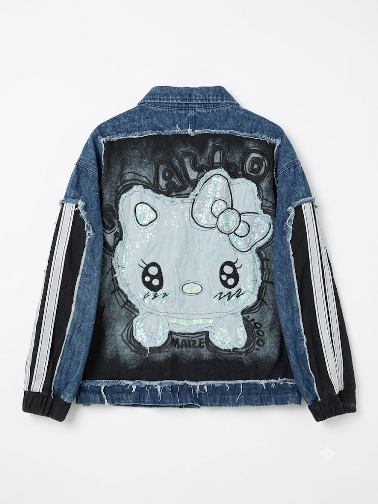 Patchwork Denim Zip-Up Jacket | Distressed Streetwear Oversized Outerwear