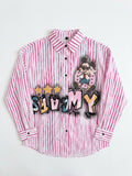 Pink Kawaii Striped Button-Up Shirt
