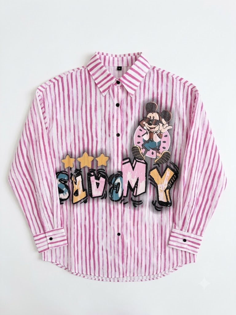 Pink Kawaii Striped Button-Up Shirt