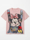 Pink Cartoon Graphic T-Shirt with 3D Plush Detail | Y2K Vintage Tee