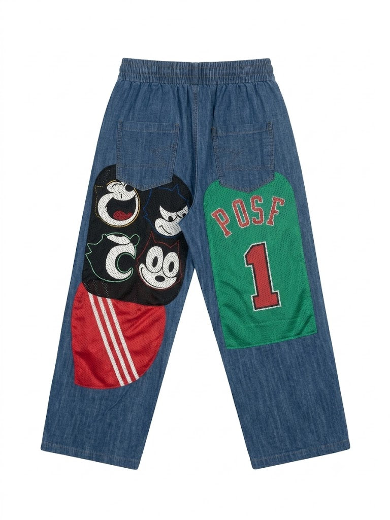 Streetwear Patchwork Wide Leg Denim Pants | Y2K