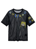 Y2K Embroidered Sheer Mesh T-Shirt