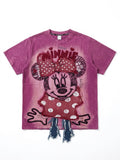 3D Patchwork Acid Wash Oversized T-Shirt – Berry Pink