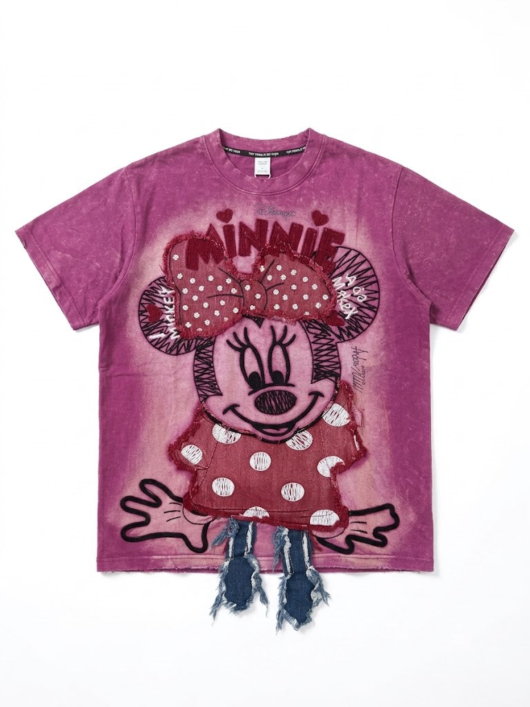 3D Patchwork Acid Wash Oversized T-Shirt – Berry Pink