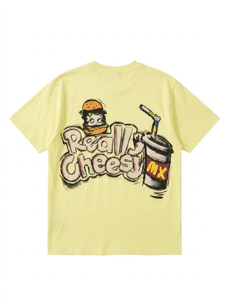Yellow Vintage Cartoon Graphic T-Shirt | Y2K Retro Oversized Tee