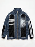 Patchwork Denim Zip-Up Jacket | Distressed Streetwear Oversized Outerwear