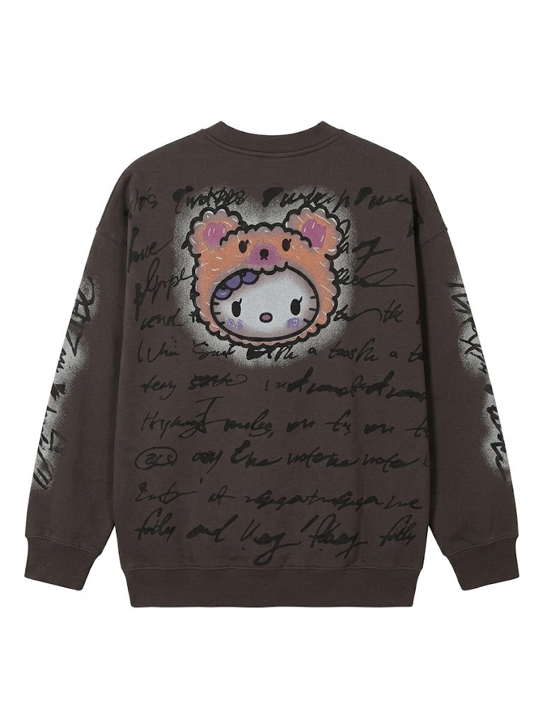 Dark Brown Glitter Cartoon Graphic Sweatshirt | Y2K Oversized Pullover