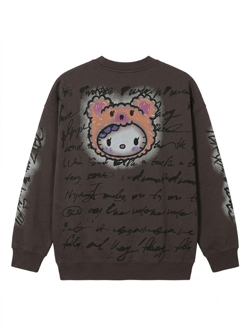 Dark Brown Glitter Cartoon Graphic Sweatshirt | Y2K Oversized Pullover