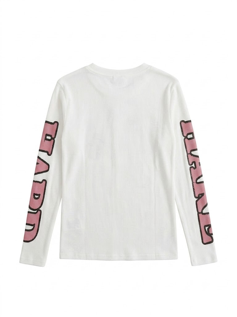 White Sketch Cartoon Graphic Long Sleeve T-Shirt | Y2K Streetwear Top