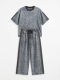 Washed Denim Rhinestone Two-Piece Set – Grey