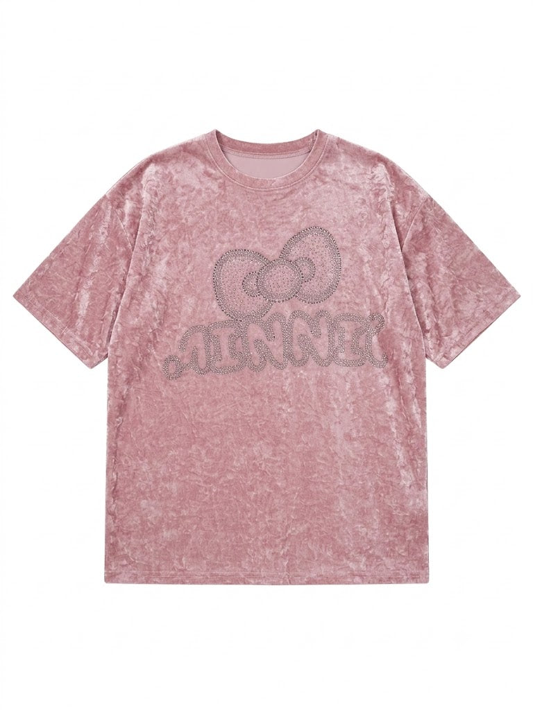 Y2K Pink Rhinestone Graphic Tee