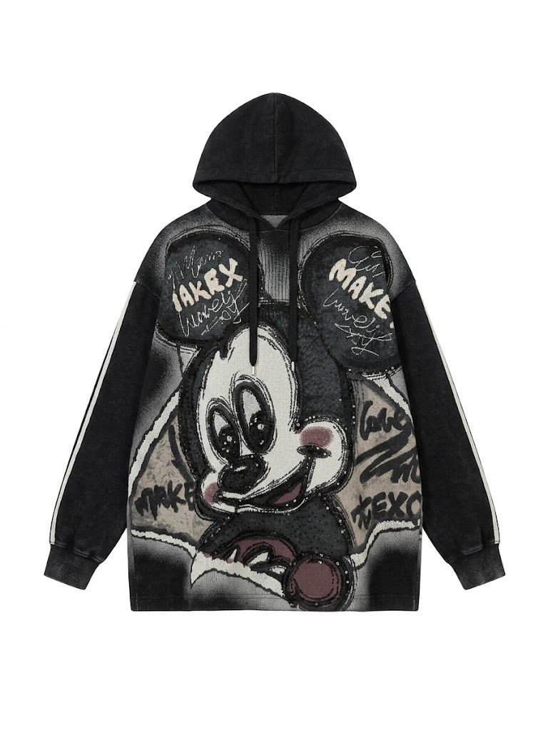 Vintage Cartoon Rhinestone Oversized Hoodie