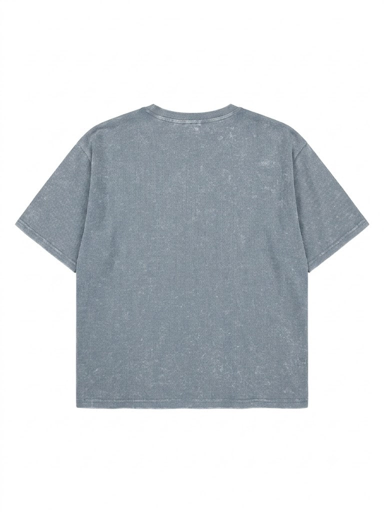 Rhinestone Kitty Graphic Acid Wash Oversized Cropped T-Shirt – Blue