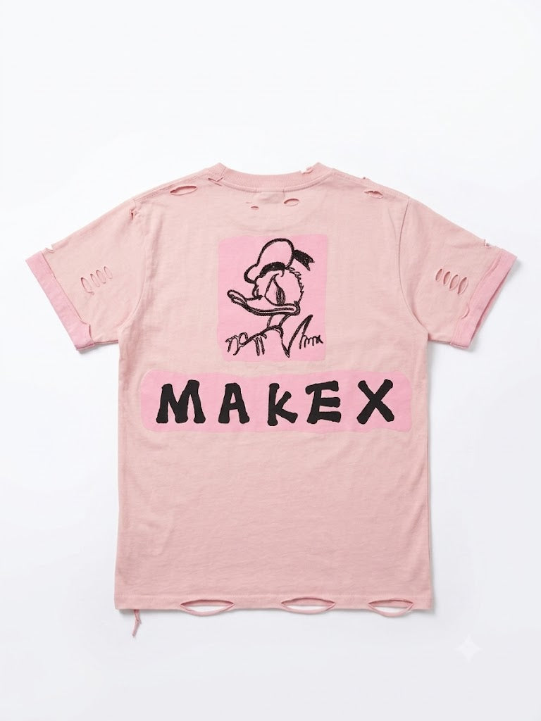 Pink Distressed Cartoon Graphic T-Shirt | Y2K Vintage Streetwear Tee