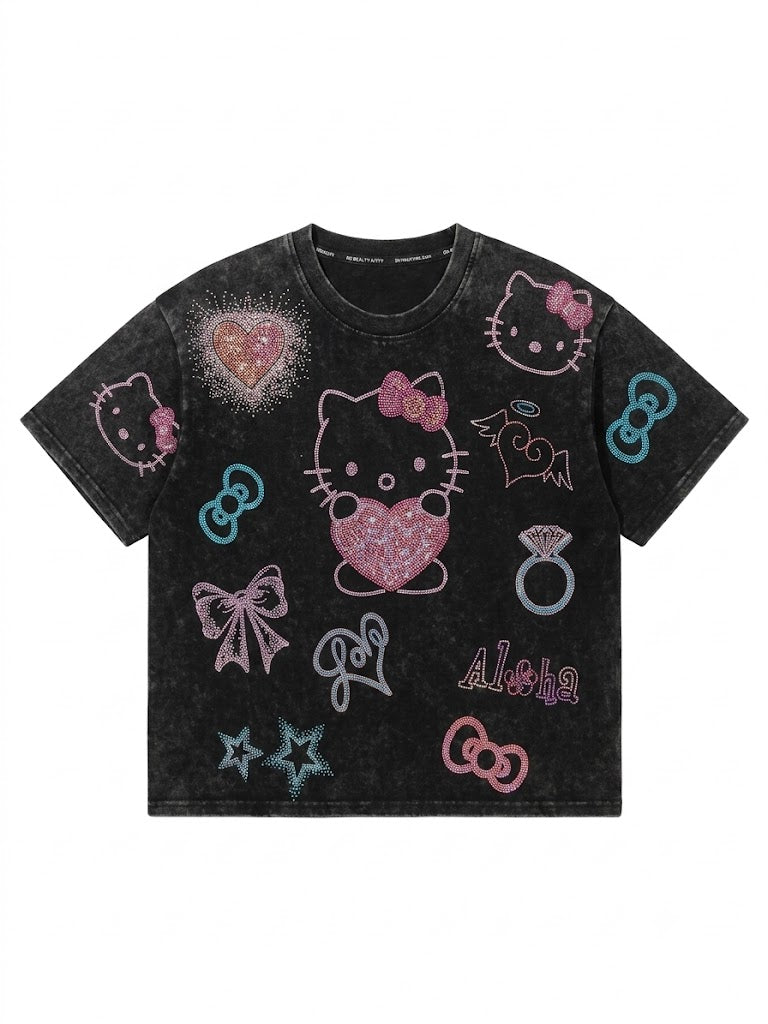 Y2K Rhinestone Graphic Oversized T-Shirt | Black