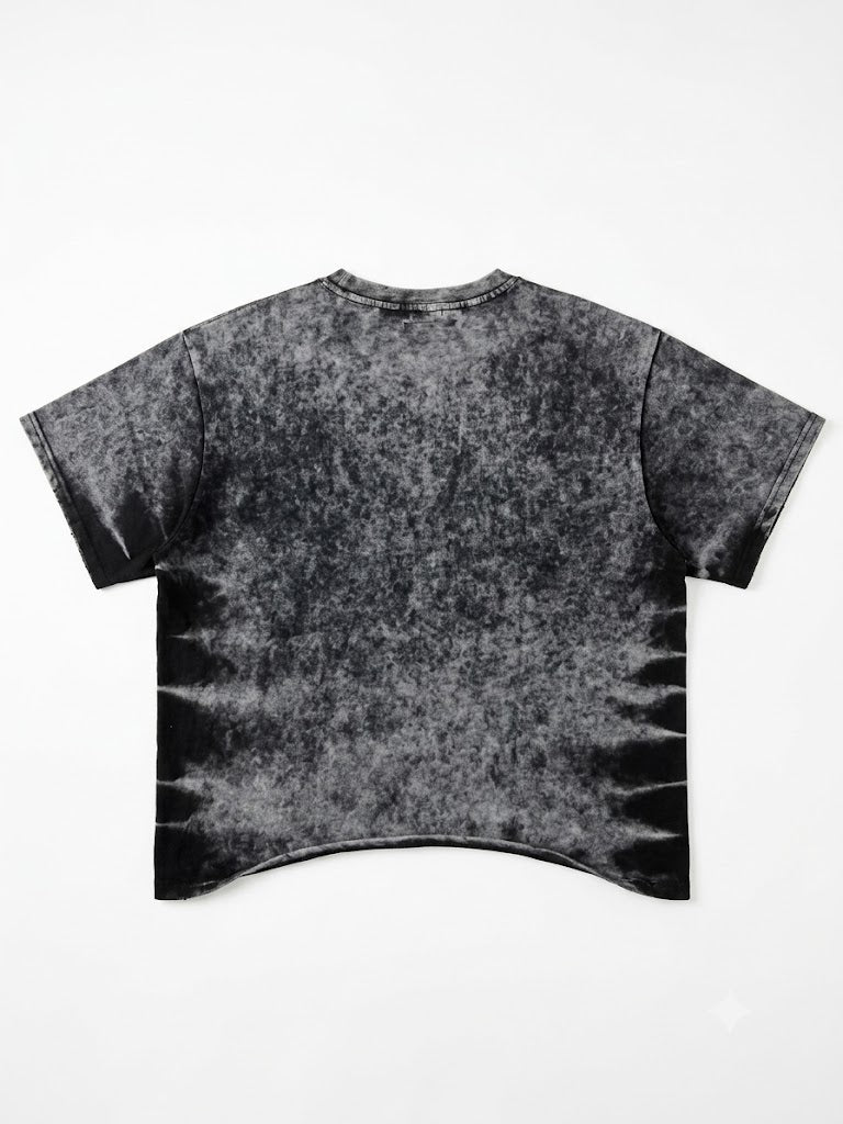 Vintage Rhinestone Patch Graphic T-Shirt – Acid Wash Black