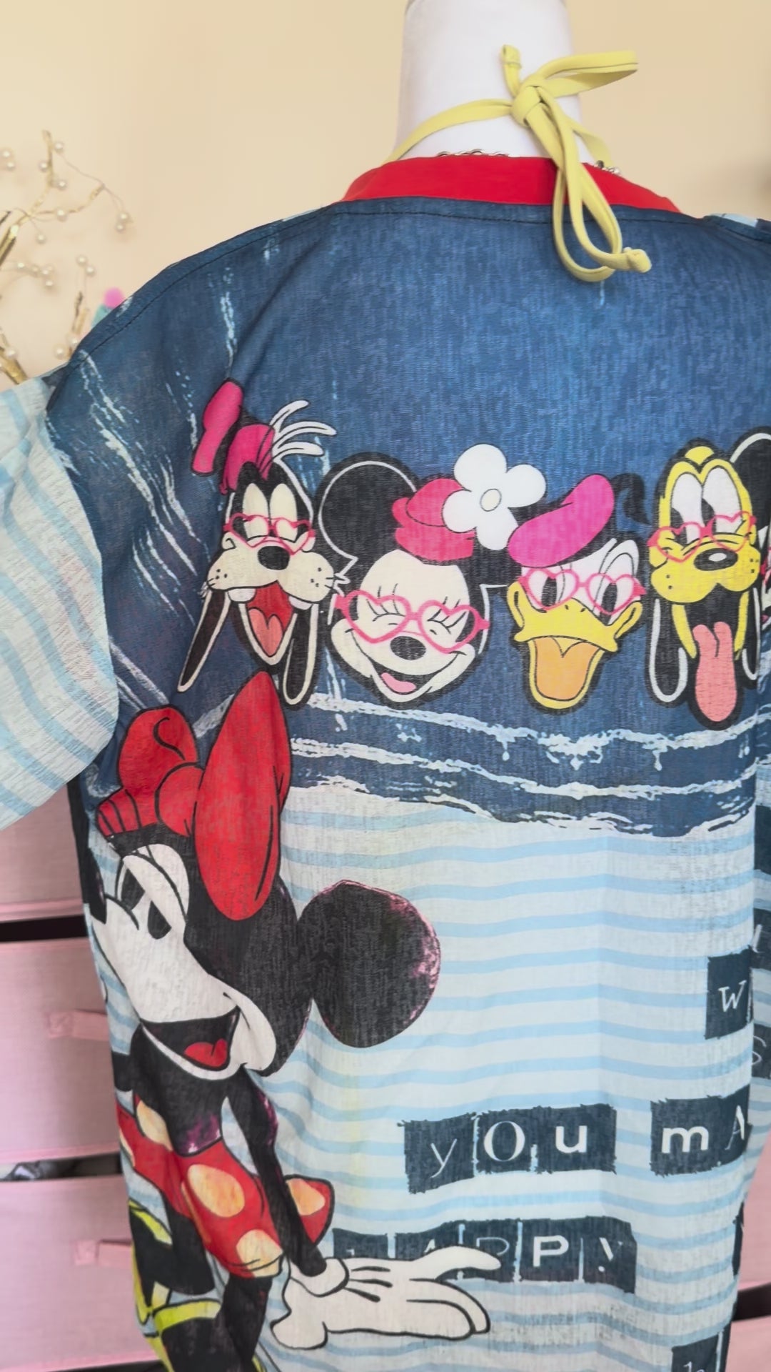 Vintage Cartoon Stripe Graphic Oversized T-Shirt – Blue