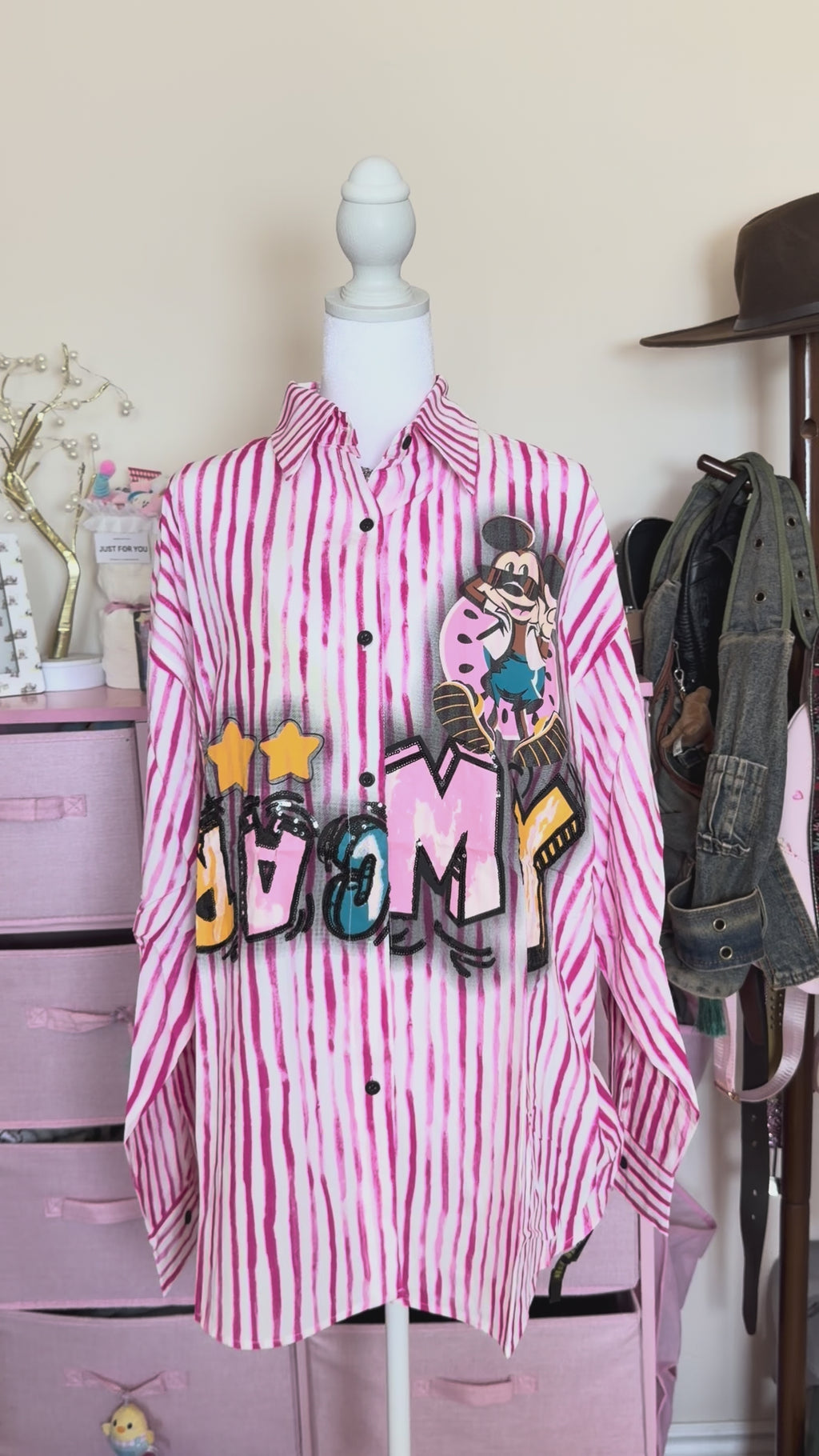 Pink Kawaii Striped Button-Up Shirt