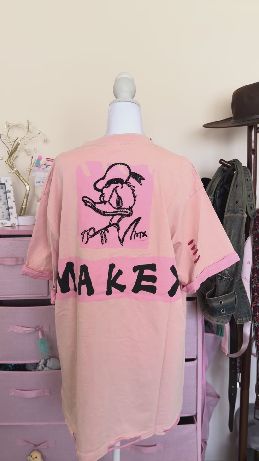 Pink Distressed Cartoon Graphic T-Shirt | Y2K Vintage Streetwear Tee